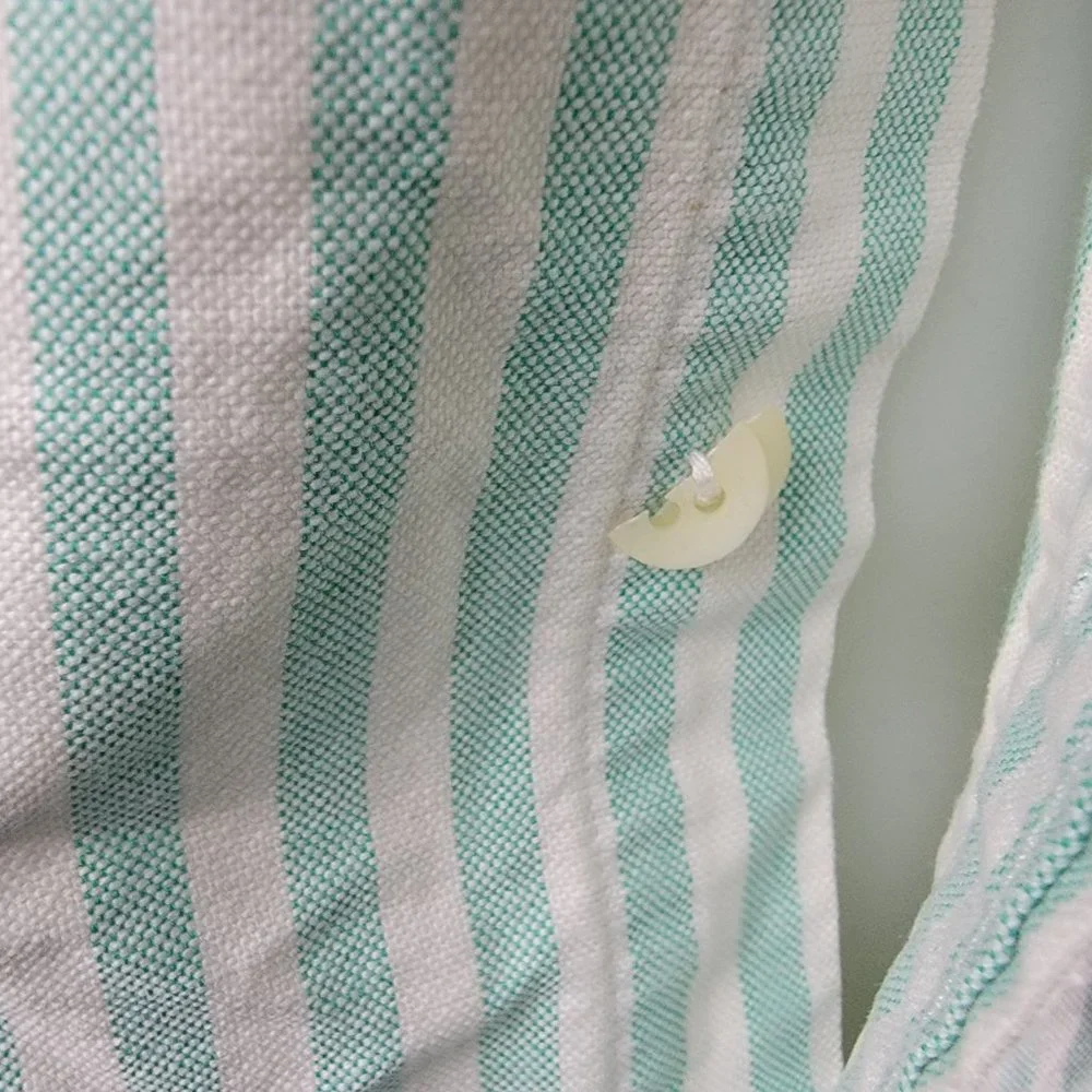 Ralph Lauren Men's Light Green and White Striped Button-Down Shirt